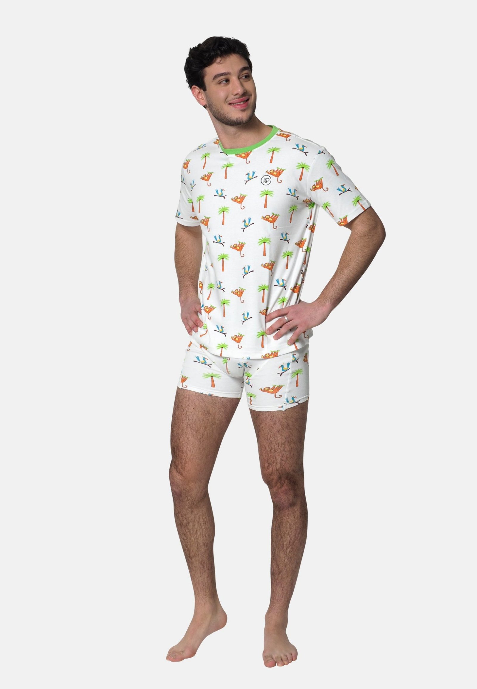 Jungle heren slaapshirt plus boxer, een shortama set met een witte kleur