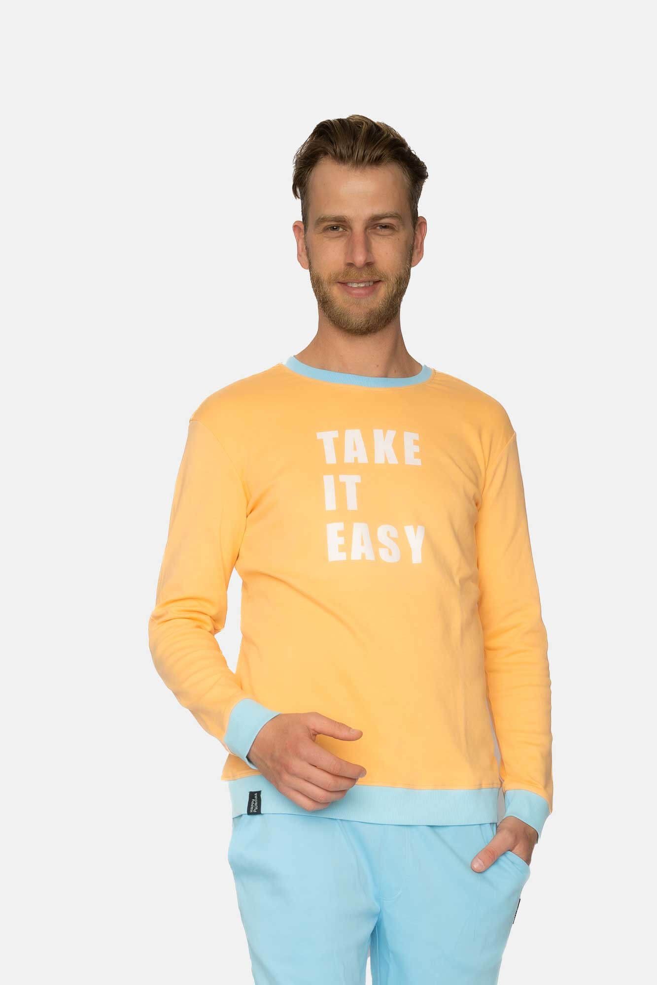 Heren pyjama met een leuke quote op het shirt 'take it easy'