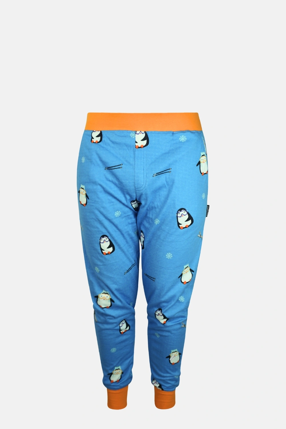 Diepblauwe pyjamabroek met speelse pinguïnprints en een elastische tailleband, ontworpen voor een comfortabele en moderne fit.